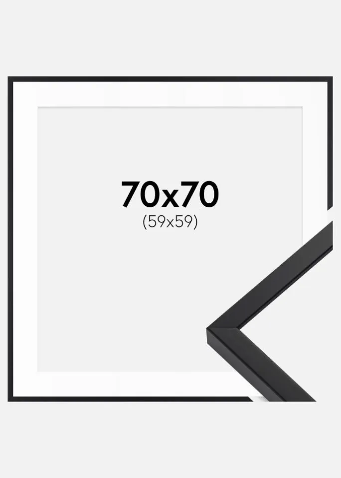Ramme E-Line Sort 70x70 cm - Passepartout Hvid 60x60 cm