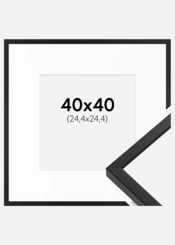 Ramme E-Line Sort 40x40 cm - Passepartout Hvid 10x10 inches