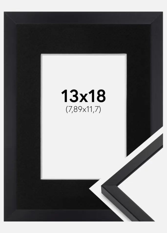 Ramme E-Line Sort 13x18 cm - Passepartout Sort 3,5x5 inches