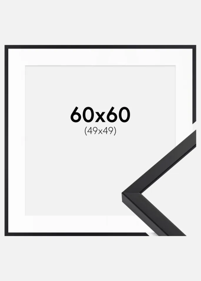 Ramme E-Line Sort 60x60 cm - Passepartout Hvid 50x50 cm