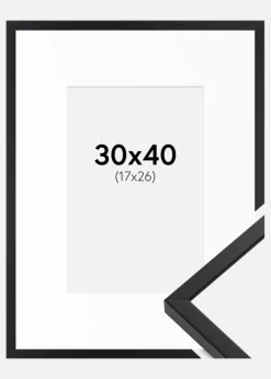 Ramme E-Line Sort 30x40 cm - Passepartout Hvid 18x27 cm