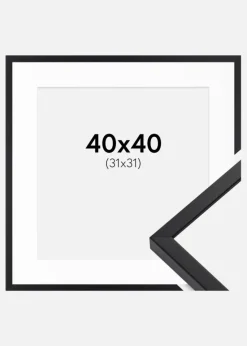 Ramme E-Line Sort 40x40 cm - Passepartout Hvid 32x32 cm