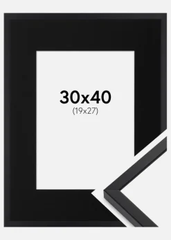 Ramme E-Line Sort 30x40 cm - Passepartout Sort 20x28 cm