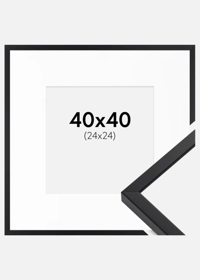 Ramme E-Line Sort 40x40 cm - Passepartout Hvid 25x25 cm