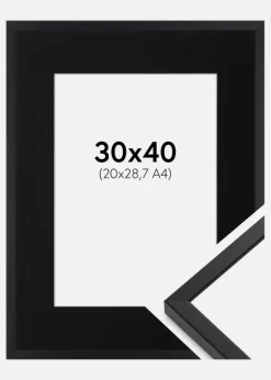 Ramme E-Line Sort 30x40 cm - Passepartout Sort 21x29,7 cm (A4)