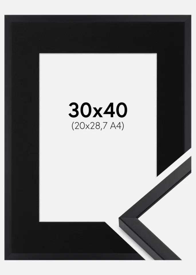 Ramme E-Line Sort 30x40 cm - Passepartout Sort 21x29,7 cm (A4)