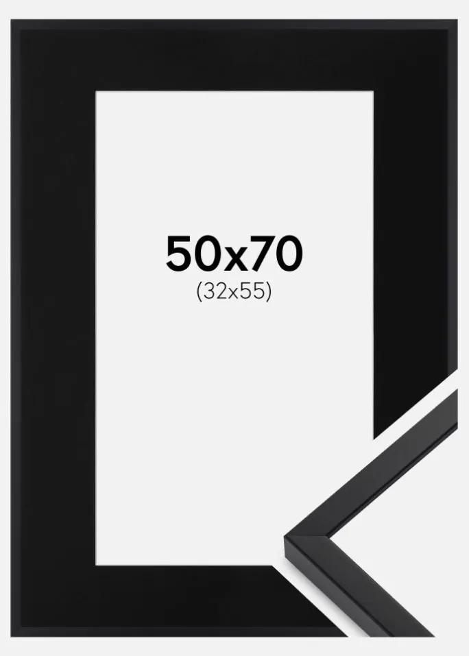 Ramme E-Line Sort 50x70 cm - Passepartout Sort 33x56 cm