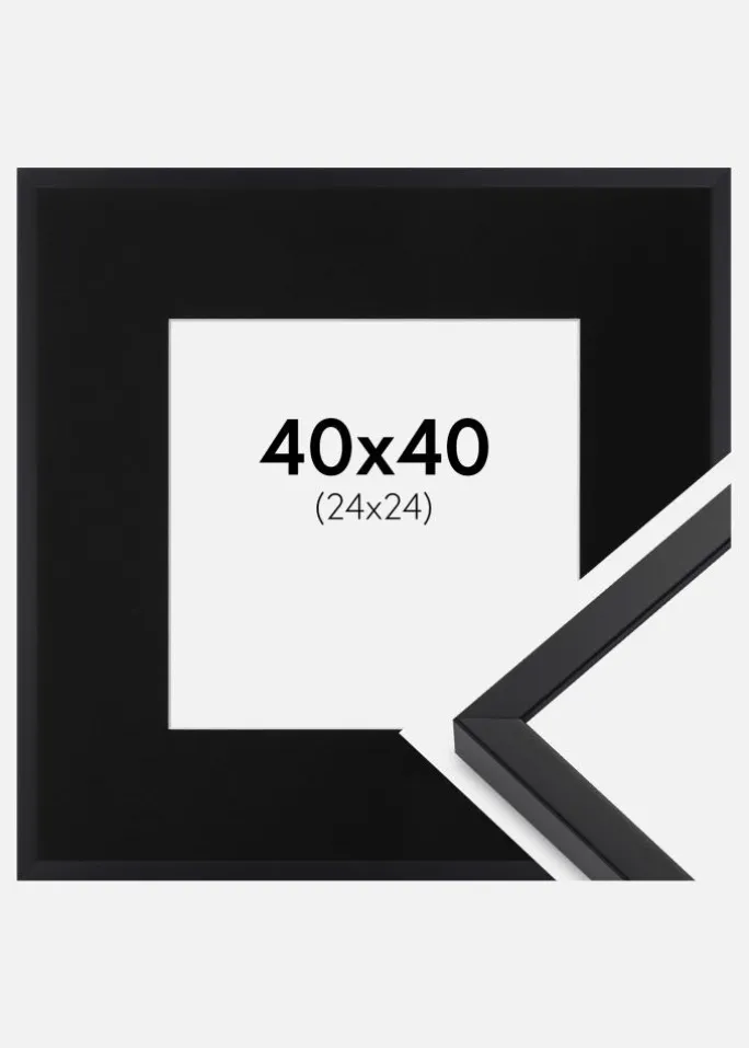 Ramme E-Line Sort 40x40 cm - Passepartout Sort 25x25 cm
