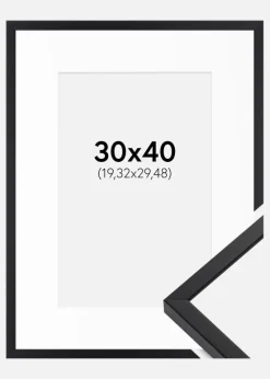 Ramme E-Line Sort 30x40 cm - Passepartout Hvid 8x12 inches