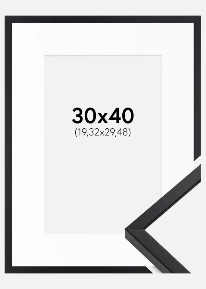 Ramme E-Line Sort 30x40 cm - Passepartout Hvid 8x12 inches