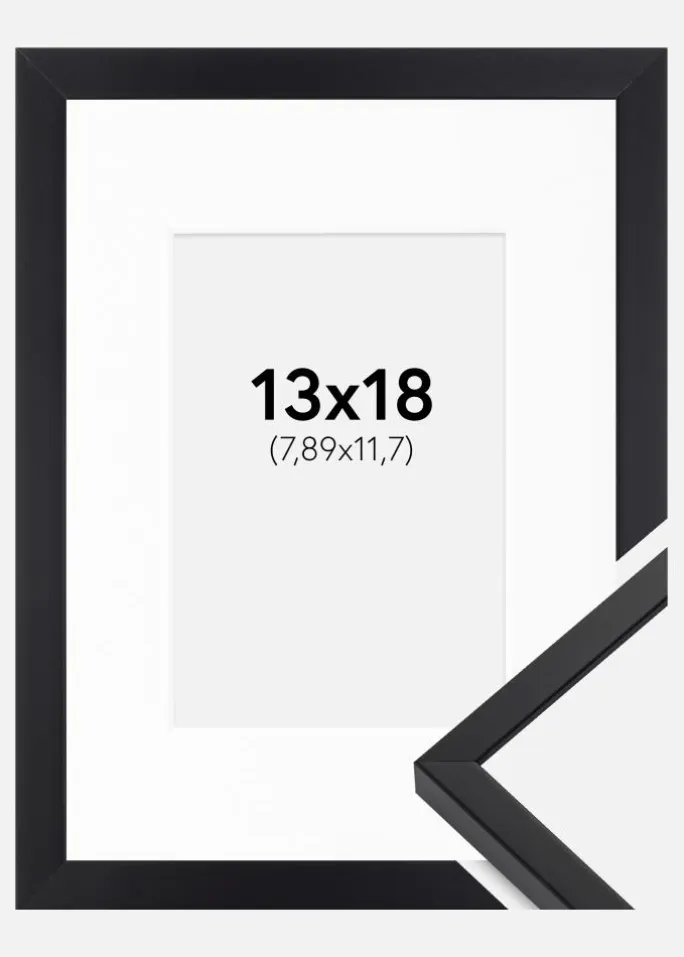 Ramme E-Line Sort 13x18 cm - Passepartout Hvid 3,5x5 inches