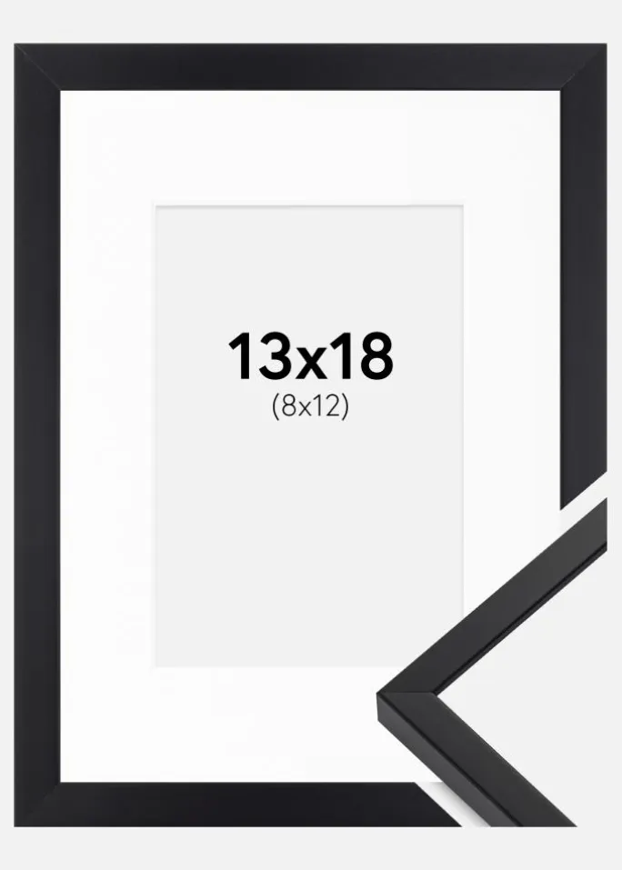 Ramme E-Line Sort 13x18 cm - Passepartout Hvid 9x13 cm