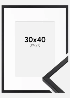 Ramme E-Line Sort 30x40 cm - Passepartout Hvid 20x28 cm