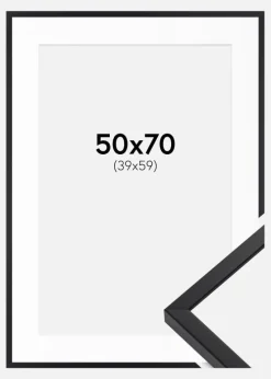 Ramme E-Line Sort 50x70 cm - Passepartout Hvid 40x60 cm