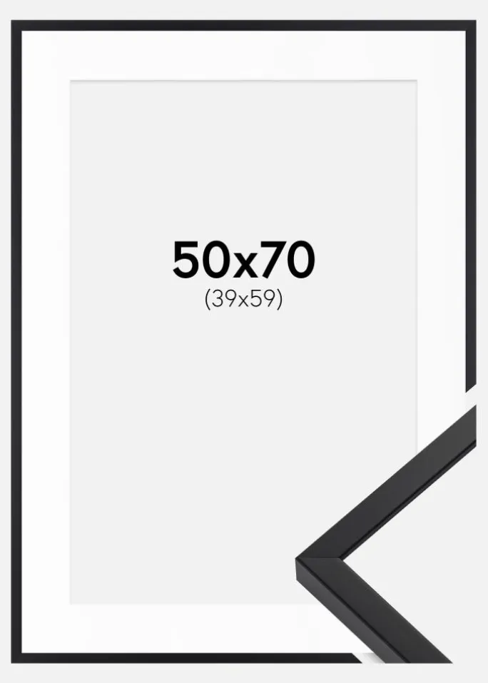 Ramme E-Line Sort 50x70 cm - Passepartout Hvid 40x60 cm