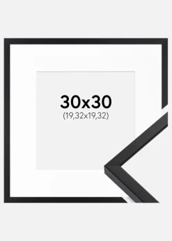 Ramme E-Line Sort 30x30 cm - Passepartout Hvid 8x8 inches