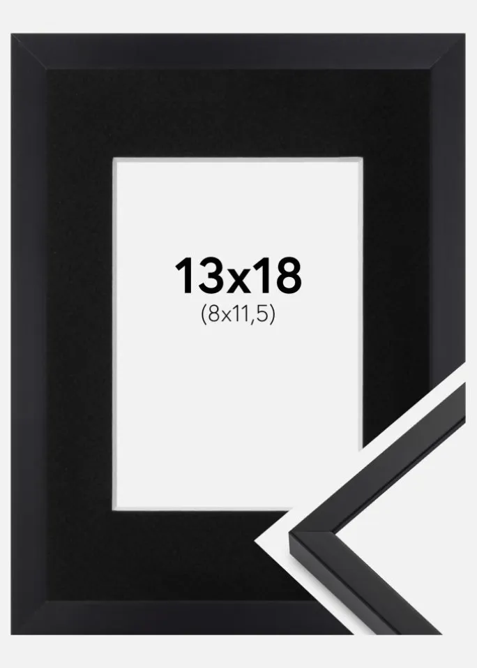 Ramme E-Line Sort 13x18 cm - Passepartout Sort 9x12 cm