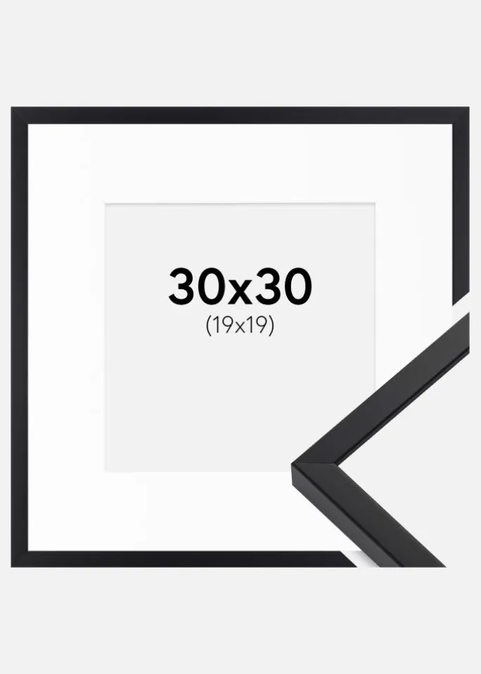 Ramme E-Line Sort 30x30 cm - Passepartout Hvid 20x20 cm
