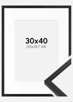 Ramme E-Line Sort 30x40 cm - Passepartout Hvid 21x29,7 cm (A4)