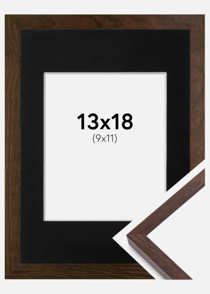 Ramme E-Line Valnød 13x18 cm - Passepartout Sort 10x12 cm