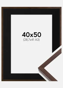 Ramme E-Line Valnød 40x50 cm - Passepartout Sort 29,7x42 cm (A3)