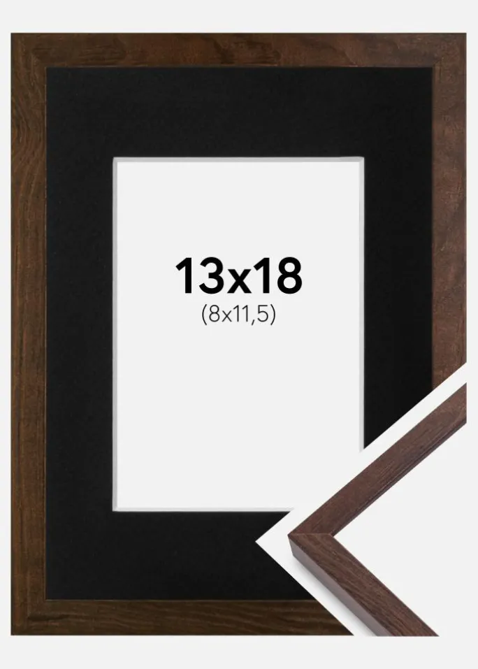 Ramme E-Line Valnød 13x18 cm - Passepartout Sort 9x12 cm