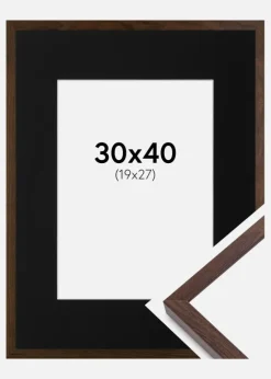 Ramme E-Line Valnød 30x40 cm - Passepartout Sort 20x28 cm