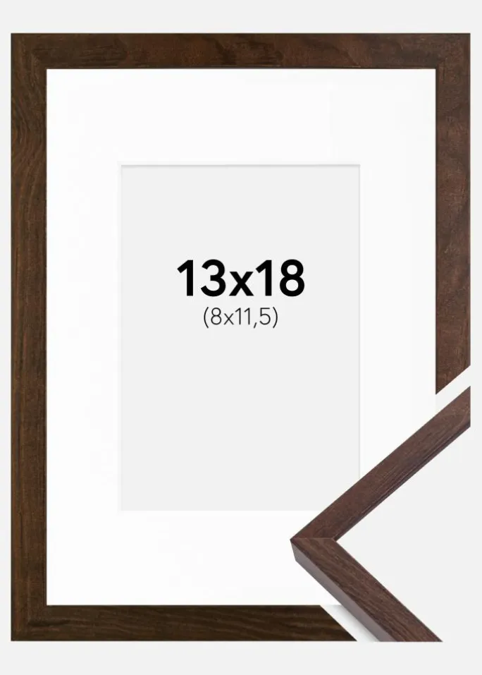 Ramme E-Line Valnød 13x18 cm - Passepartout Hvid 9x12 cm