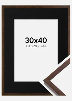 Ramme E-Line Valnød 30x40 cm - Passepartout Sort 21x29,7 cm (A4)