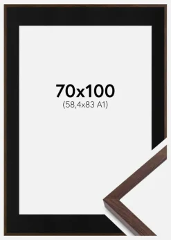 Ramme E-Line Valnød 70x100 cm - Passepartout Sort 59,4x84 cm (A1)