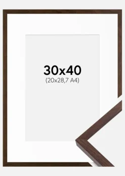 Ramme E-Line Valnød 30x40 cm - Passepartout Hvid 21x29,7 cm (A4)