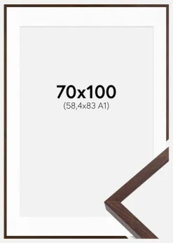 Ramme E-Line Valnød 70x100 cm - Passepartout Hvid 59,4x84 cm (A1)