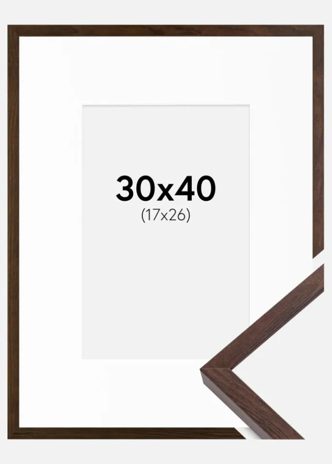 Ramme E-Line Valnød 30x40 cm - Passepartout Hvid 18x27 cm