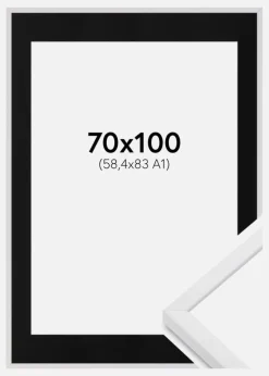 Ramme E-Line Wide Hvid 70x100 cm - Passepartout Sort 59,4x84 cm (A1)