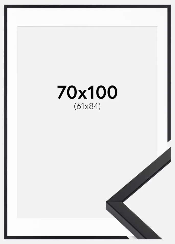 Ramme E-Line Wide Sort 70x100 cm - Passepartout Hvid 62x85 cm