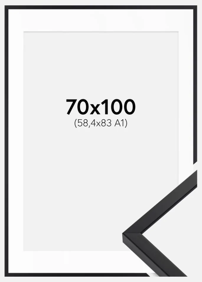Ramme E-Line Wide Sort 70x100 cm - Passepartout Hvid 59,4x84 cm (A1)
