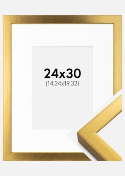 Ramme Falun Guld 24x30 cm - Passepartout Hvid 6x8 inches