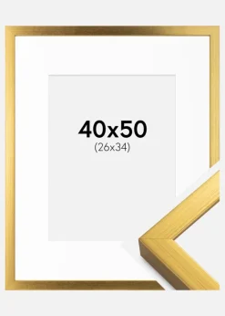 Ramme Falun Guld 40x50 cm - Passepartout Hvid 27x35 cm