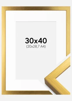 Ramme Falun Guld 30x40 cm - Passepartout Hvid 21x29,7 cm (A4)