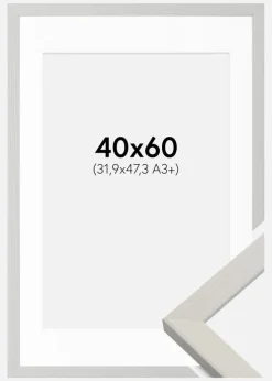 Ramme Fiorito Hvid 40x60 cm - Passepartout Hvid 32,9x48,3 cm (A3+)