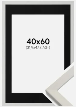 Ramme Fiorito Hvid 40x60 cm - Passepartout Sort 32,9x48,3 cm (A3+)