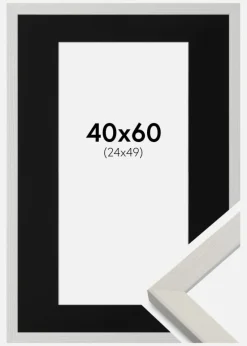 Ramme Fiorito Hvid 40x60 cm - Passepartout Sort 25x50 cm