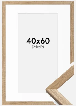 Ramme Fiorito Lys Eg 40x60 cm - Passepartout Hvid 25x50 cm