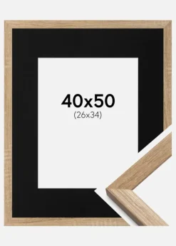 Ramme Fiorito Lys Eg 40x50 cm - Passepartout Sort 27x35 cm