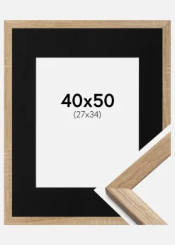 Ramme Fiorito Lys Eg 40x50 cm - Passepartout Sort 28x35 cm