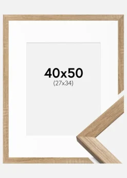 Ramme Fiorito Lys Eg 40x50 cm - Passepartout Hvid 28x35 cm