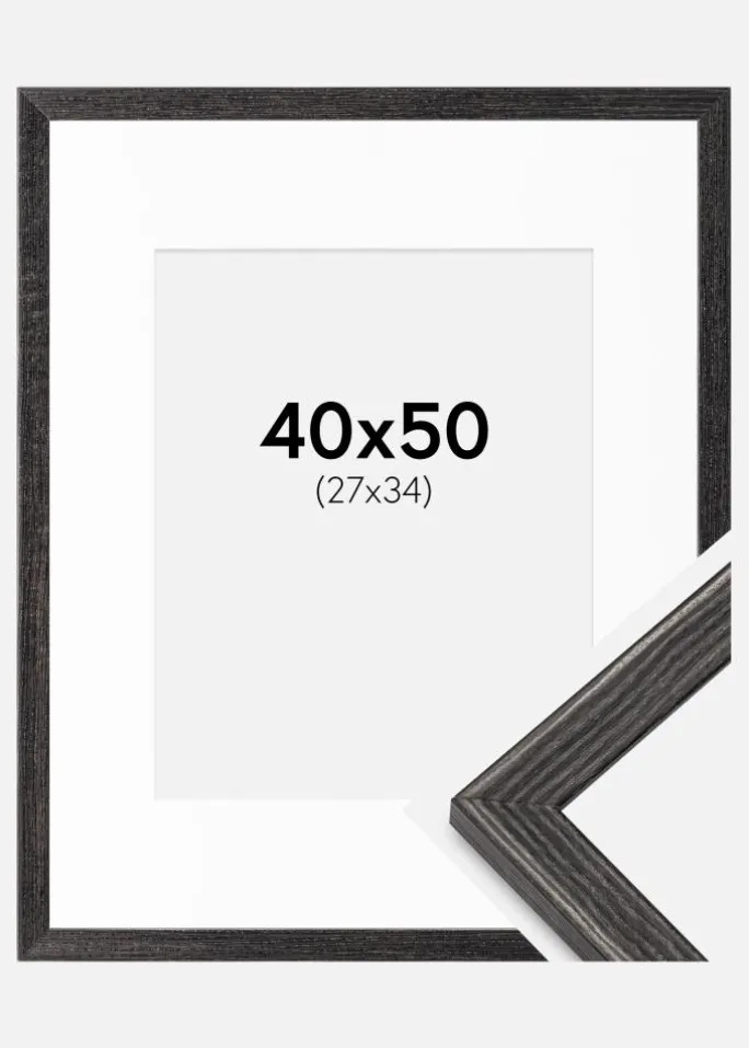 Ramme Fiorito Mørkegrå 40x50 cm - Passepartout Hvid 28x35 cm