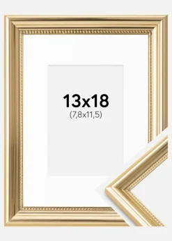 Ramme Gala Guld 13x18 cm - Passepartout Hvid B7 88x125 mm