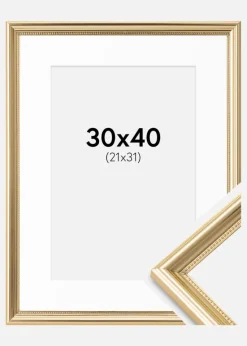 Ramme Gala Guld 30x40 cm - Passepartout Hvid 22x32 cm