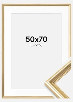Ramme Gala Guld 50x70 cm - Passepartout Hvid 40x60 cm